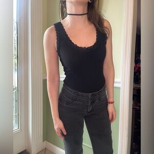 Forever 21 lace ribbed black bodysuit